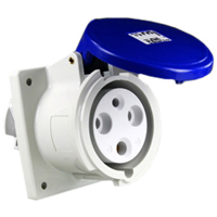 Pin and Sleeve Receptacle Outlet Devices 888-460306 IEC 60309 Panel Mount Receptacle Straight Type, IP44 Rated, 60A 250V, 63A 200-250V, 6H, IEC 309 International Pin and Sleeve Devices 